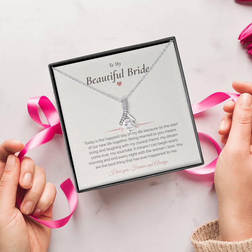 To My Bride – Elegant Wedding Day Necklace with Message Card