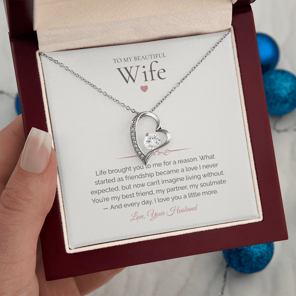 To My Wife – Forever Love Necklace with Deep Emotional Soulmate Message Card | Romantic Gift from Husband