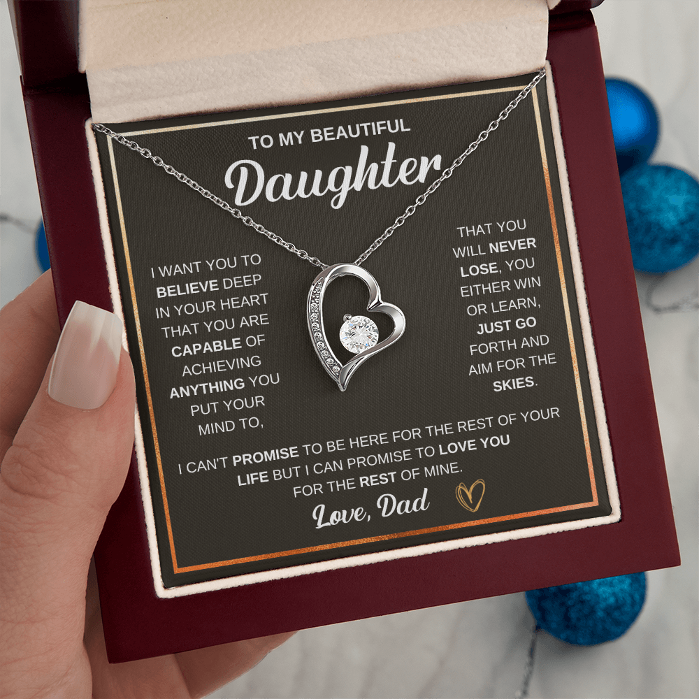 To My Daughter Necklace From Dad – Forever Love Heart Necklace Gift for Daughter