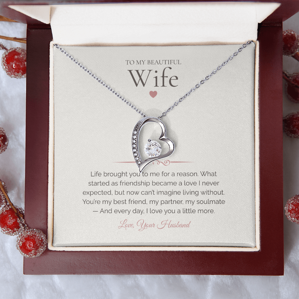 To My Wife – Forever Love Necklace with Deep Emotional Soulmate Message Card | Romantic Gift from Husband