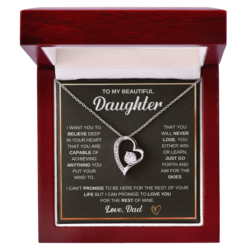 To My Daughter Necklace From Dad – Forever Love Heart Necklace Gift for Daughter