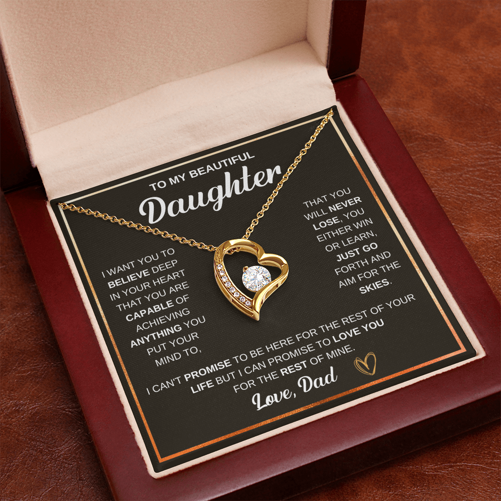 To My Daughter Necklace From Dad – Forever Love Heart Necklace Gift for Daughter