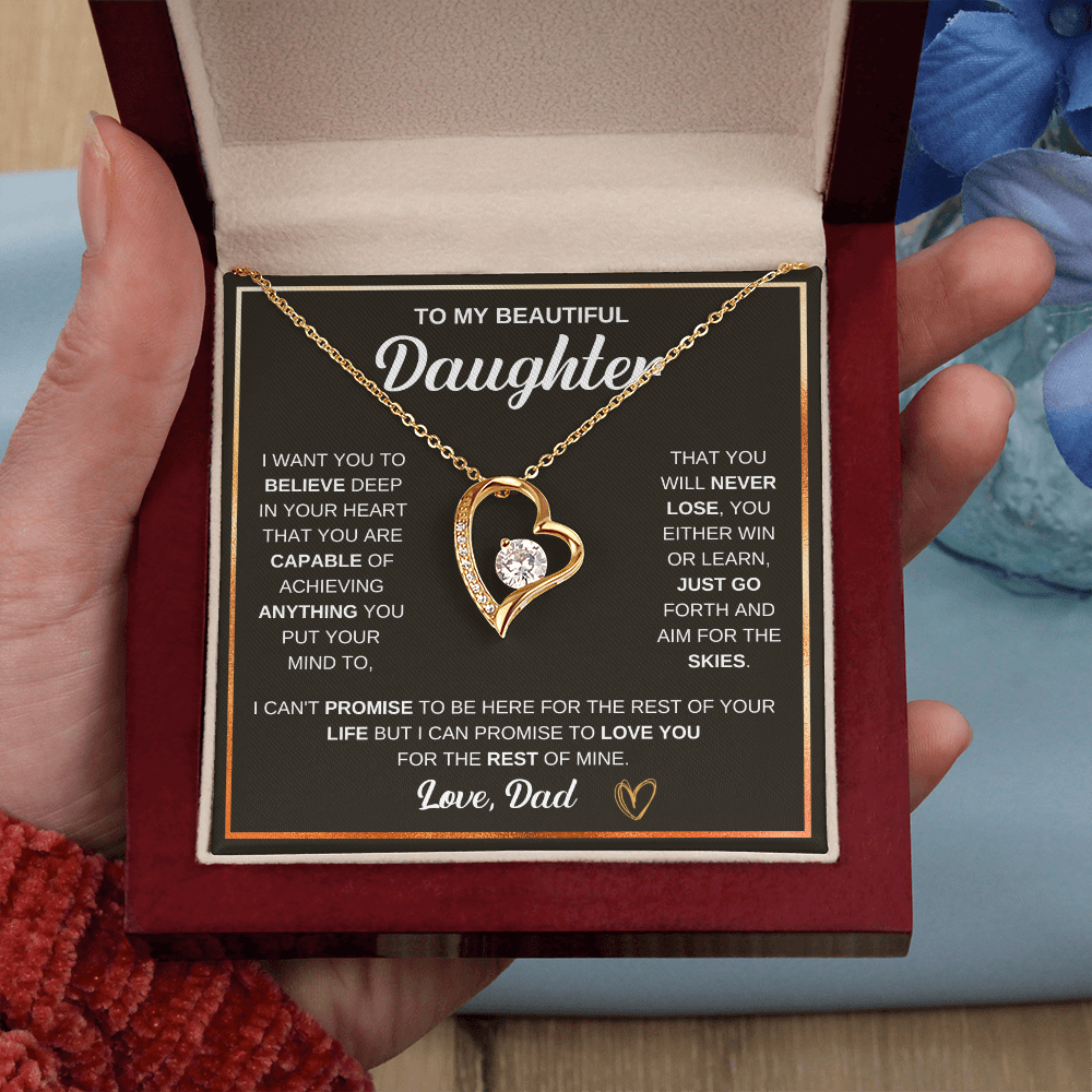 To My Daughter Necklace From Dad – Forever Love Heart Necklace Gift for Daughter