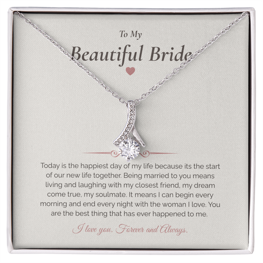 To My Bride – Elegant Wedding Day Necklace with Message Card