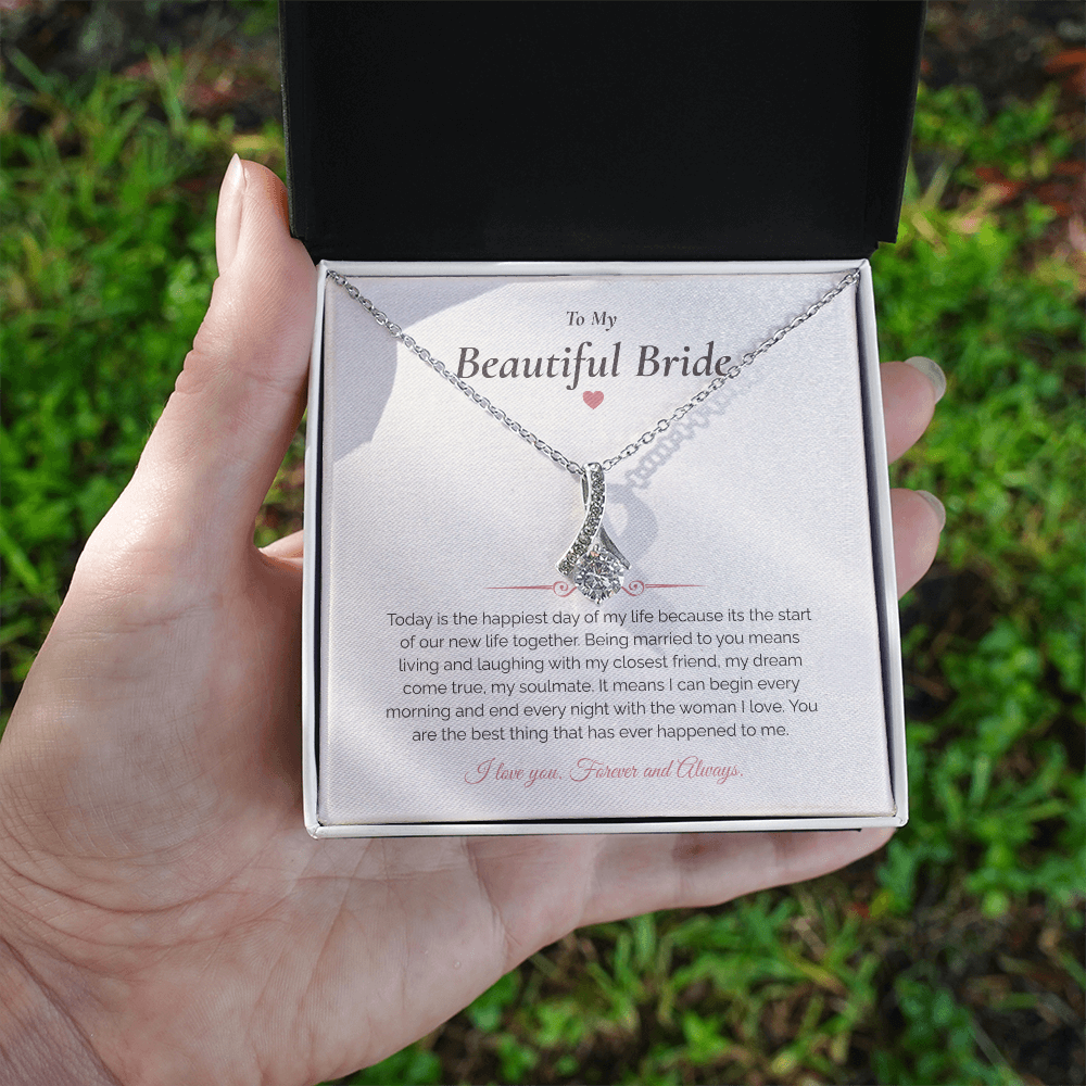 To My Bride – Elegant Wedding Day Necklace with Message Card