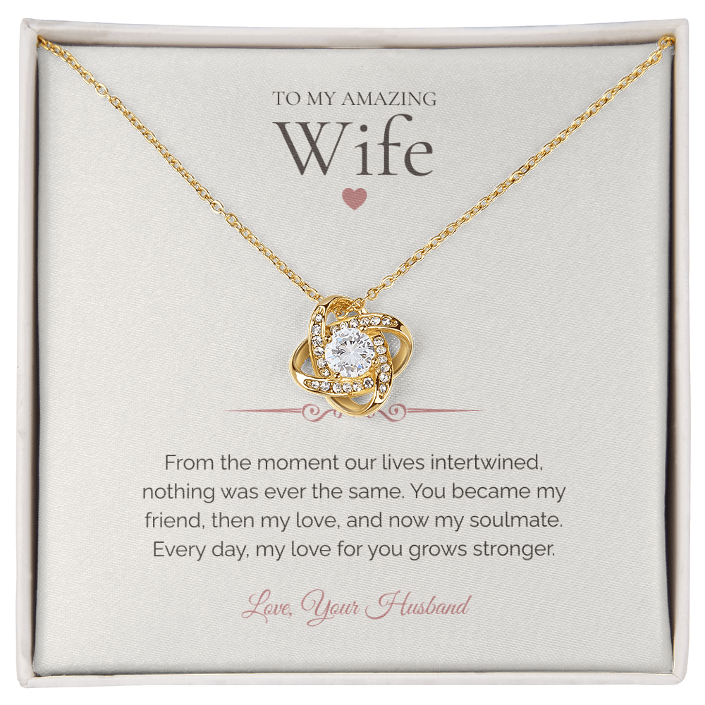 To My Wife – Love Knot Necklace with Simple & Heartfelt Soulmate Message Card | Romantic Gift from Husband