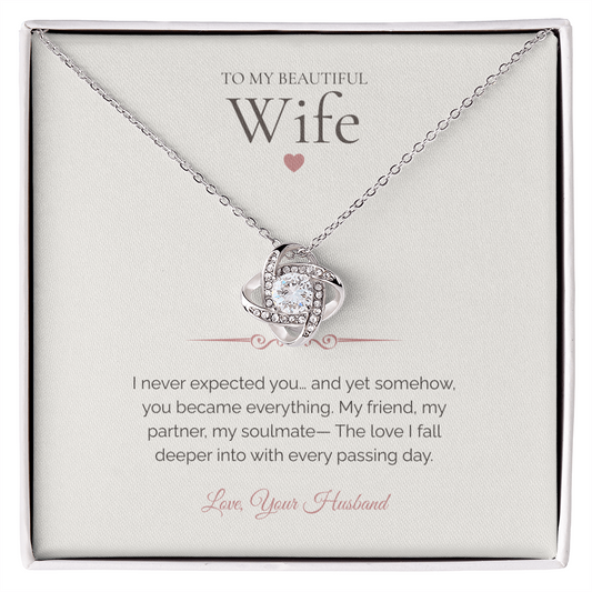 To My Wife – Love Knot Necklace with Deep Emotional Soulmate Message Card | Romantic Gift from Husband