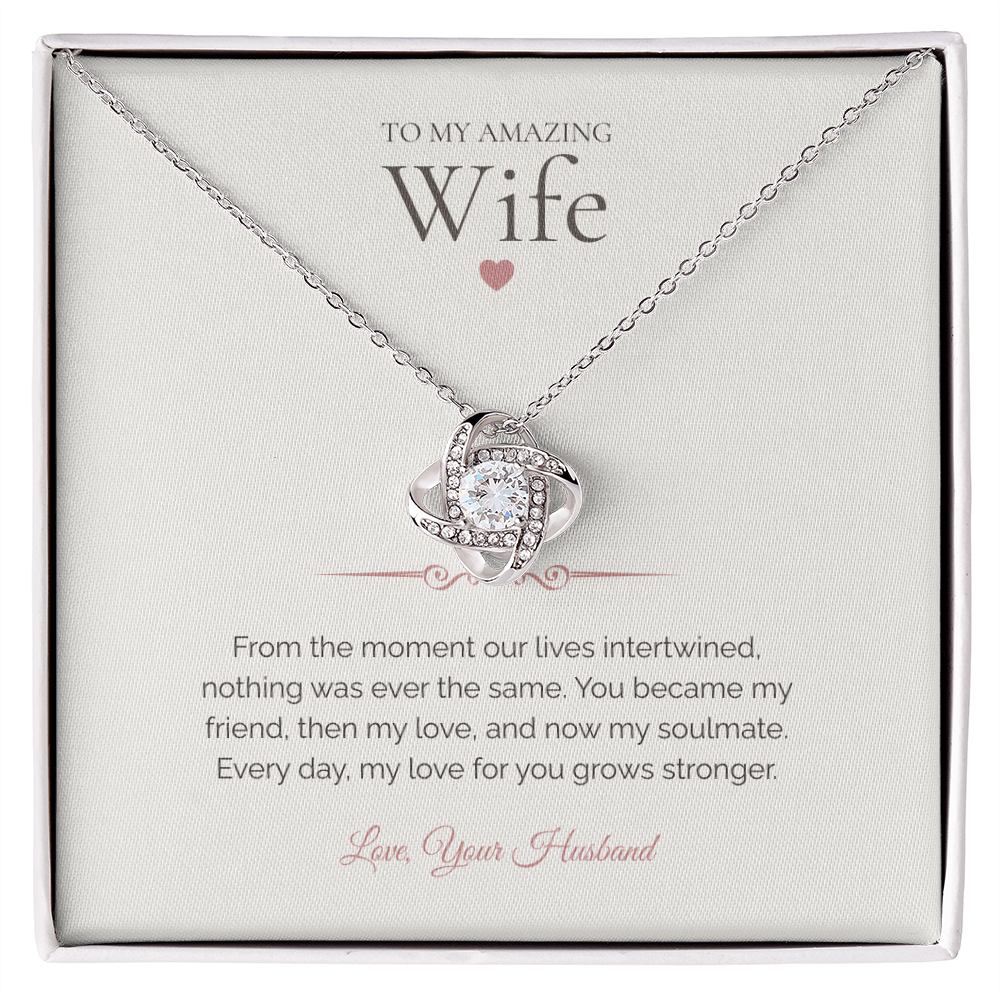 To My Wife – Love Knot Necklace with Simple & Heartfelt Soulmate Message Card | Romantic Gift from Husband