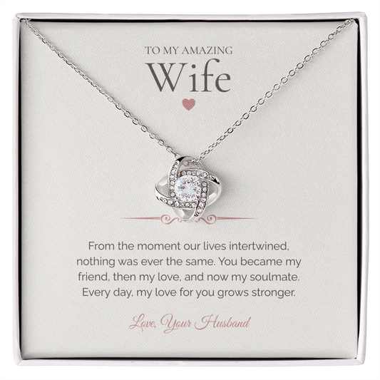 To My Wife – Love Knot Necklace with Simple & Heartfelt Soulmate Message Card | Romantic Gift from Husband