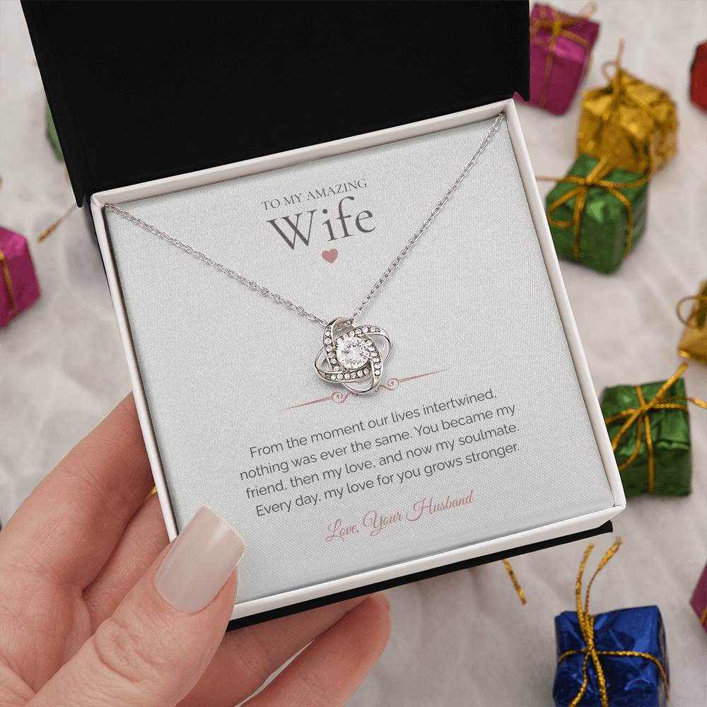 To My Wife – Love Knot Necklace with Simple & Heartfelt Soulmate Message Card | Romantic Gift from Husband