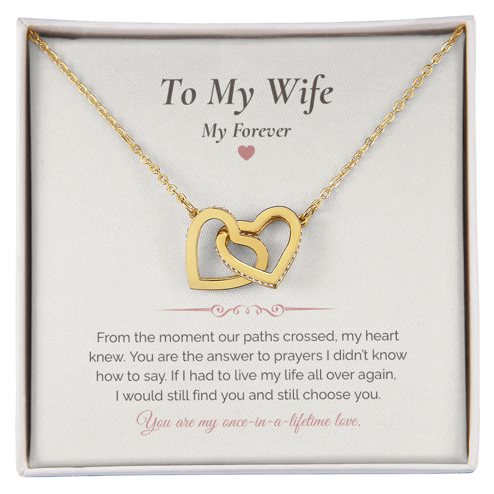 Interlocking Hearts Necklace – “To My Wife, My Forever” Romantic Gift for Wife