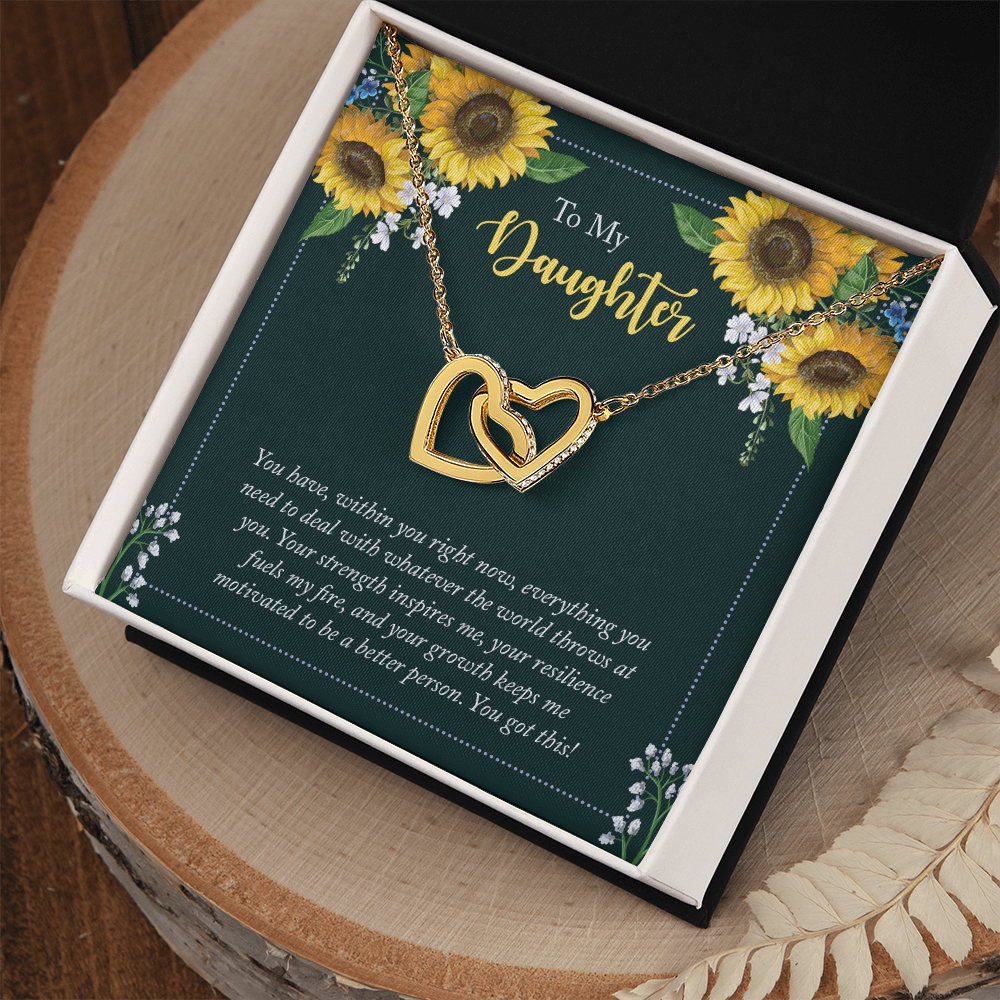 To My Daughter Interlocking Hearts Necklace – Meaningful Sunflower Jewelry Gift