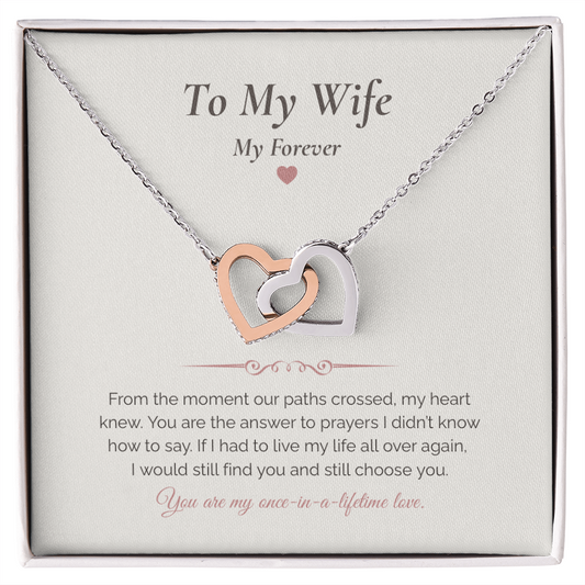 Interlocking Hearts Necklace – “To My Wife, My Forever” Romantic Gift for Wife