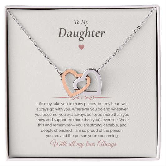 To My Daughter – Interlocking Hearts Necklace with Heartfelt Message Card