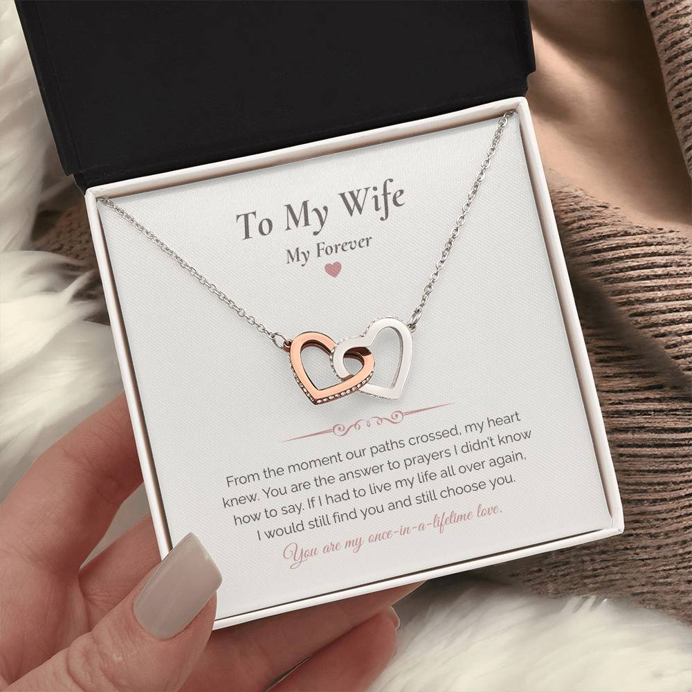 Interlocking Hearts Necklace – “To My Wife, My Forever” Romantic Gift for Wife