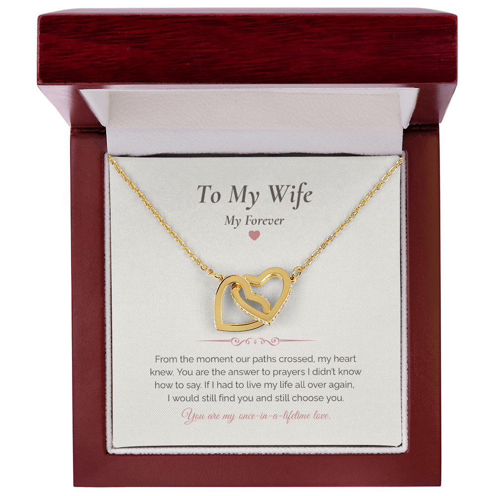 Interlocking Hearts Necklace – “To My Wife, My Forever” Romantic Gift for Wife