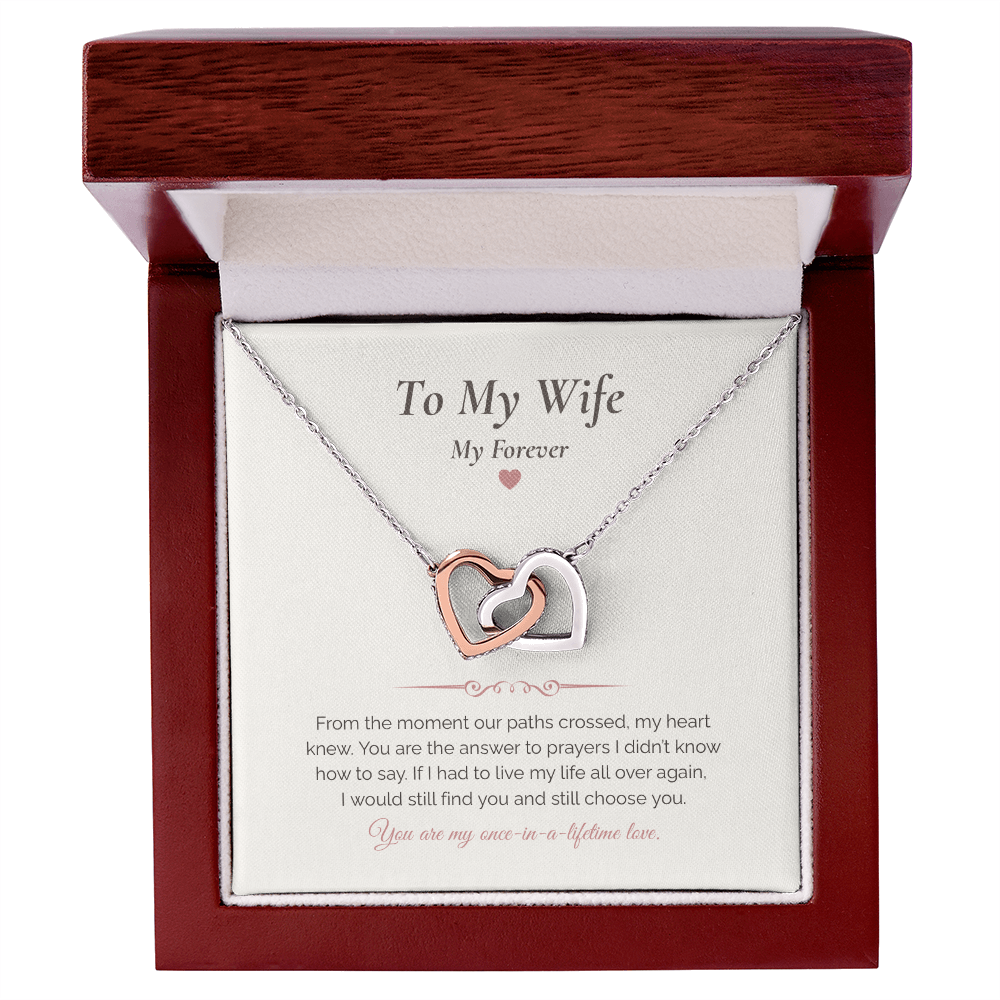 Interlocking Hearts Necklace – “To My Wife, My Forever” Romantic Gift for Wife
