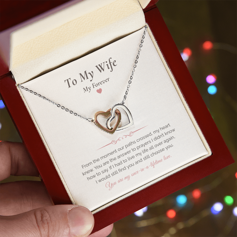 Interlocking Hearts Necklace – “To My Wife, My Forever” Romantic Gift for Wife