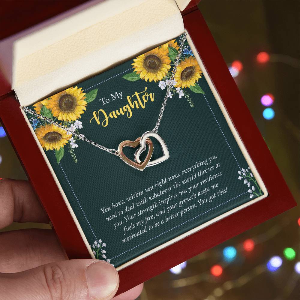 To My Daughter Interlocking Hearts Necklace – Meaningful Sunflower Jewelry Gift