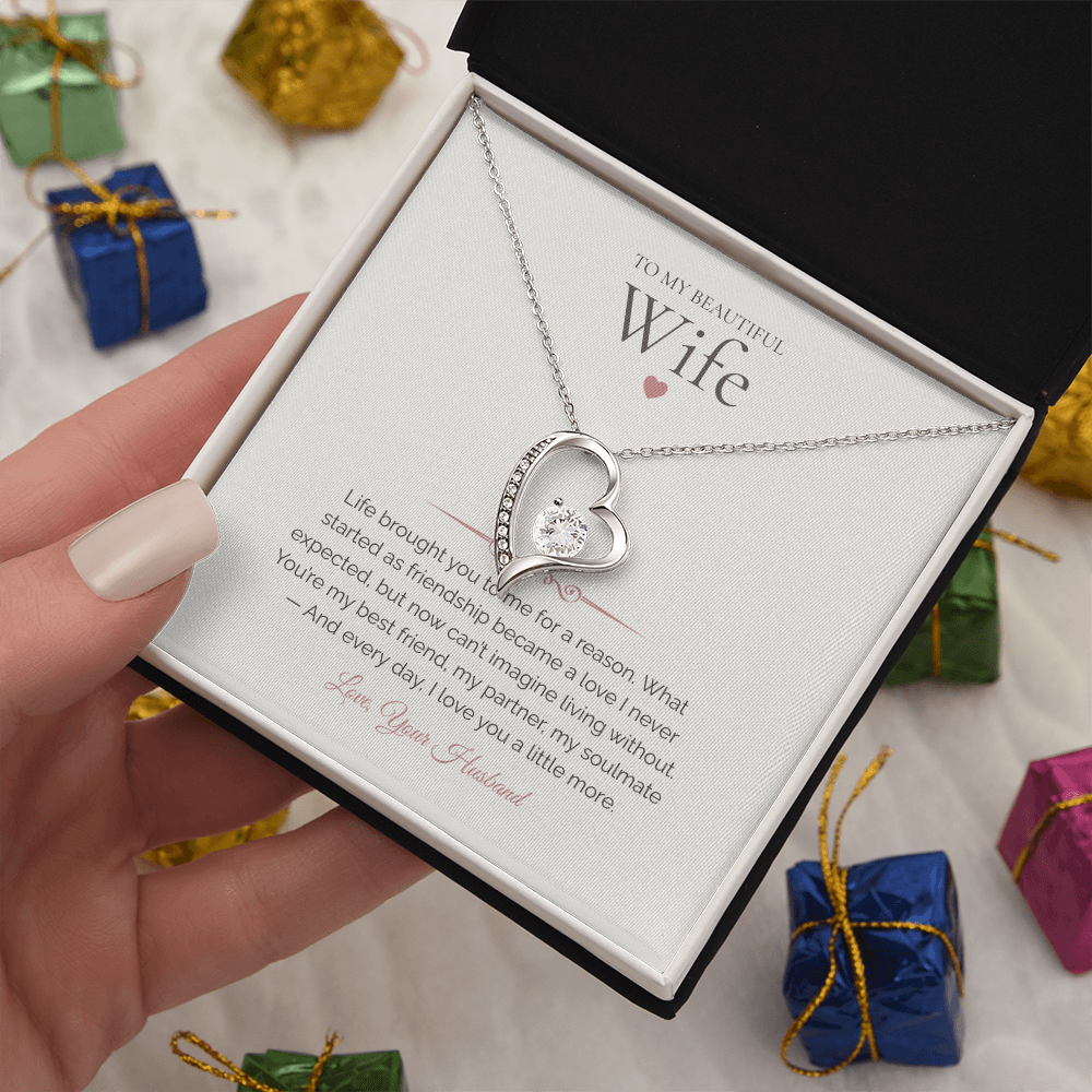 To My Wife – Forever Love Necklace with Deep Emotional Soulmate Message Card | Romantic Gift from Husband