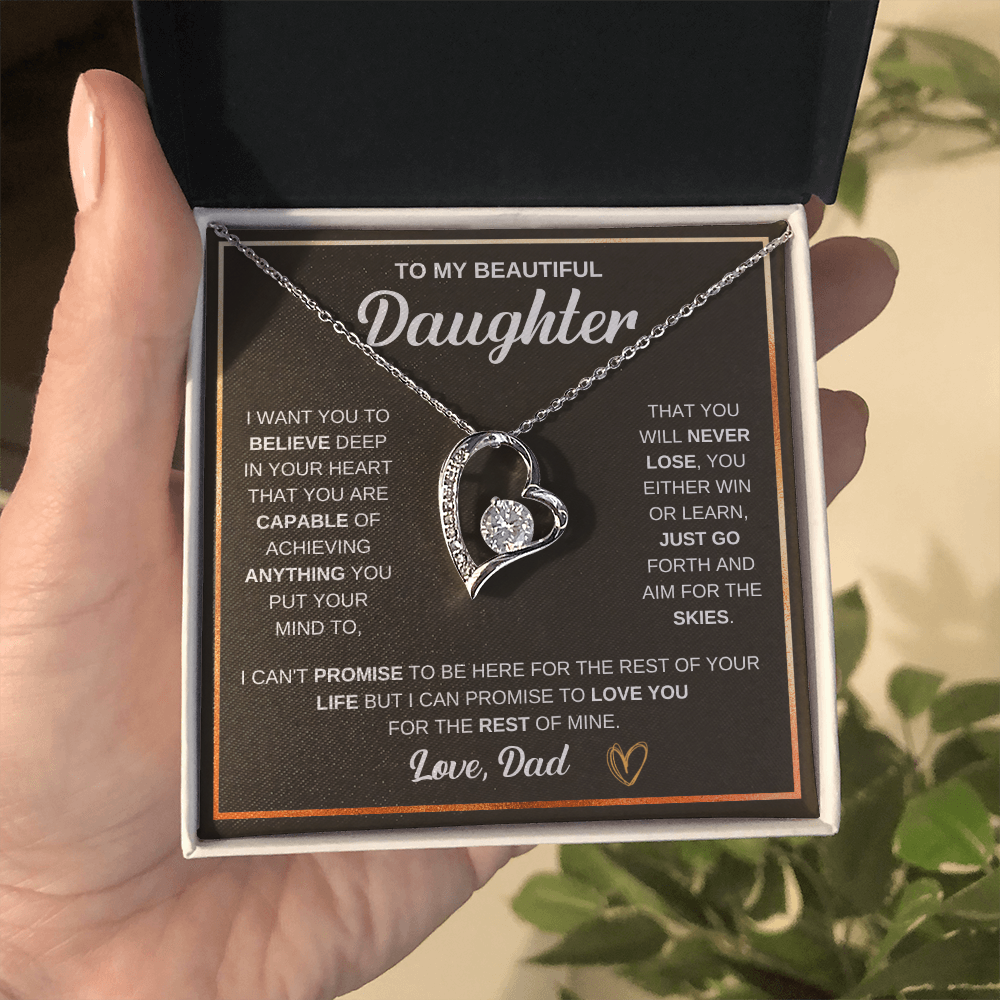 To My Daughter Necklace From Dad – Forever Love Heart Necklace Gift for Daughter