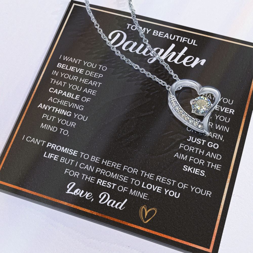 To My Daughter Necklace From Dad – Forever Love Heart Necklace Gift for Daughter