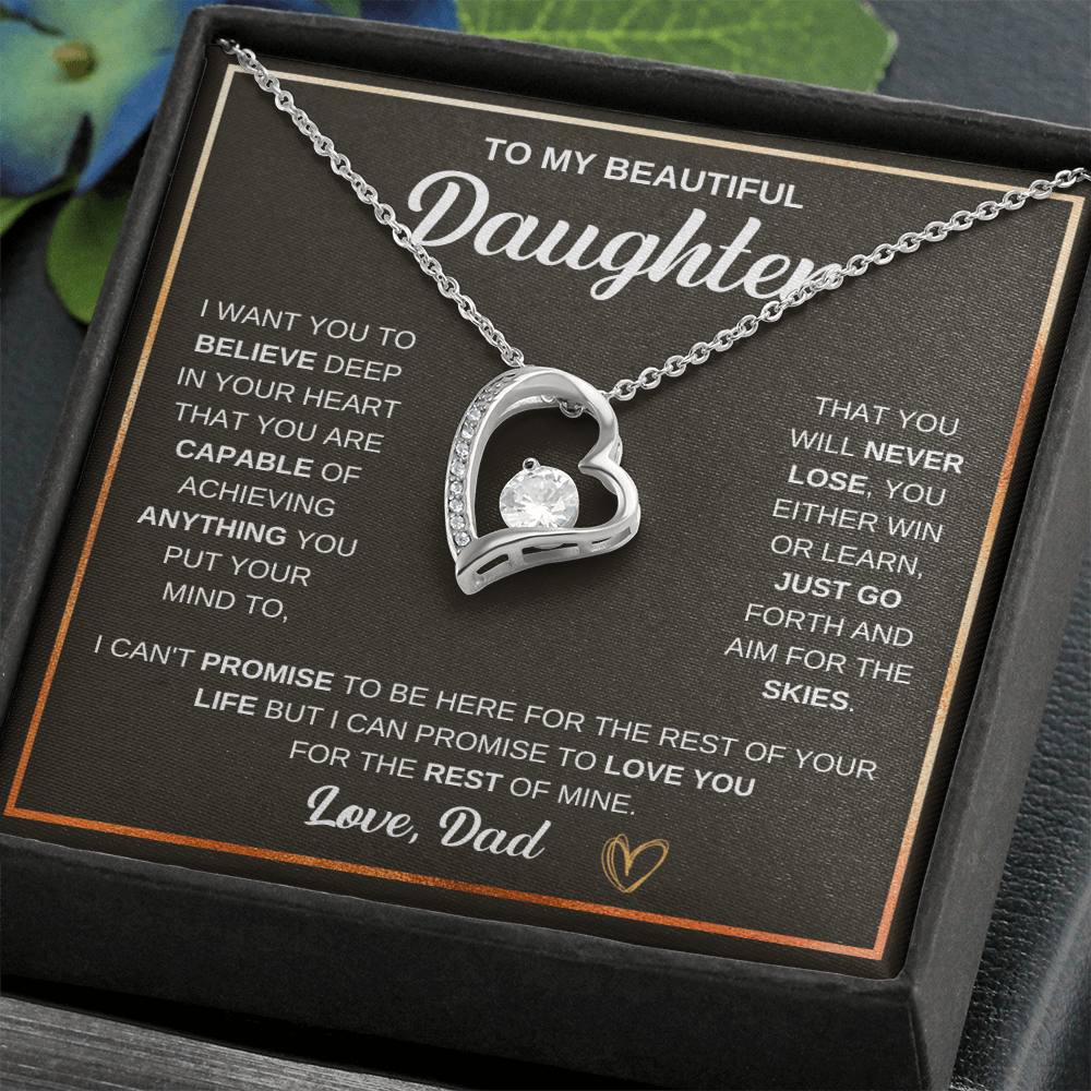 To My Daughter Necklace From Dad – Forever Love Heart Necklace Gift for Daughter