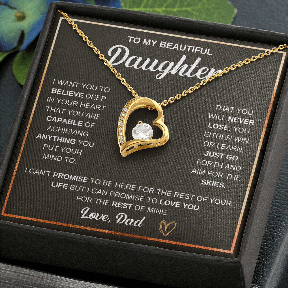 To My Daughter Necklace From Dad – Forever Love Heart Necklace Gift for Daughter